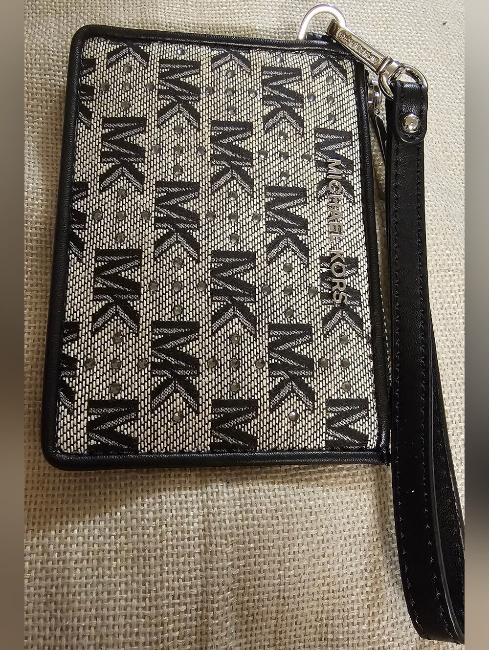 Michael Kors Jet Set Small Coin Purse Blk Monogram With Rhinestones EUC - Picture 2 of 16